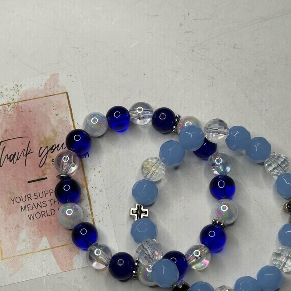 Blue & Clear Crystal Cross Bracelet Set - Picture 2 of 3